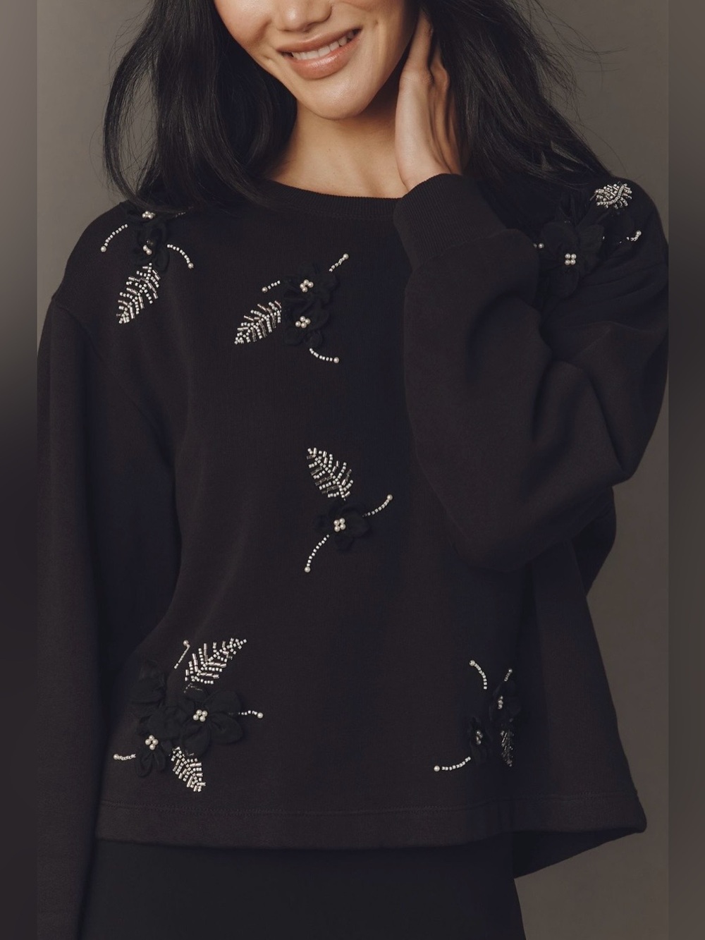 Anthropologie  Embellished Floral Sweatshirt Size XL